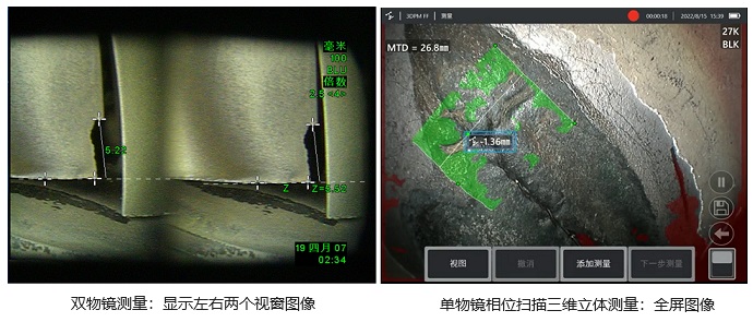 工業(yè)用測量內(nèi)窺鏡的雙物鏡、雙目、單物鏡測量技術示意圖